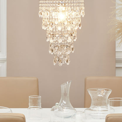 Lighting Pendant Lamp Silver Transparent Iron Faux Crystal Chandelier Glam Living Rooms
