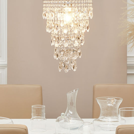 Lighting Pendant Lamp Silver Transparent Iron Faux Crystal Chandelier Glam Living Rooms