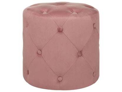 Chesterfield Velvet Round Tufted Quilted Pink Ottoman Pouffe