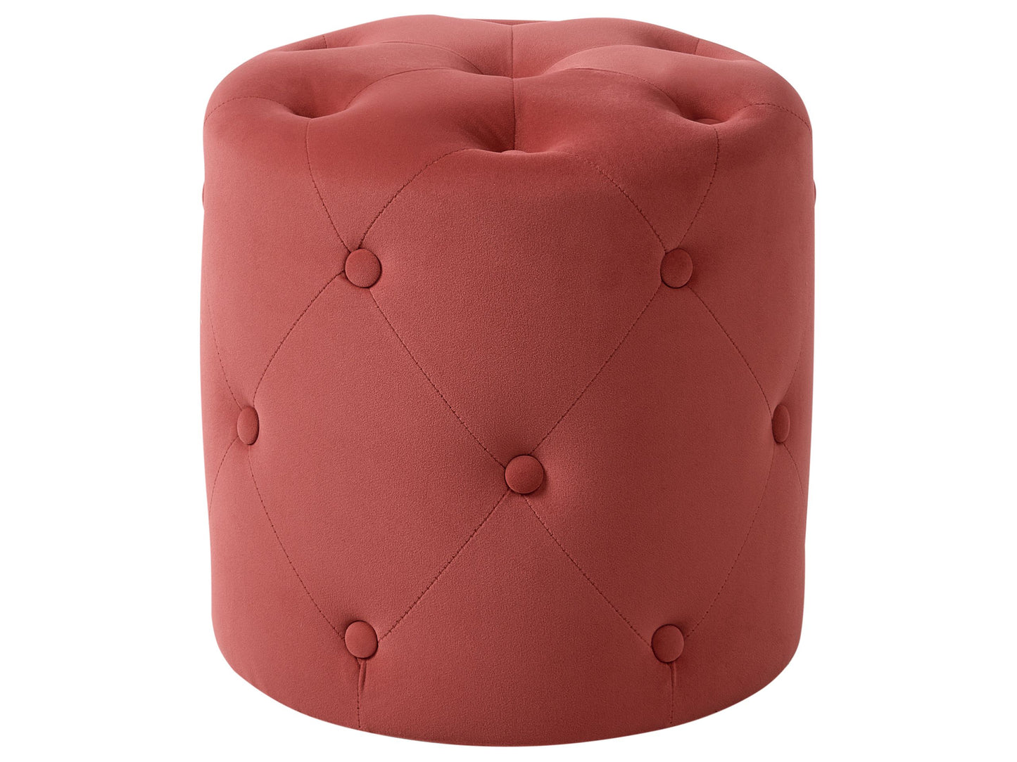Round Tufted Coral Red Velvet Chesterfield Ottoman Pouffe