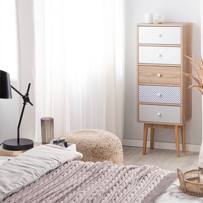 Five Drawer Chest Light Brown White Grey Scandinavian Design