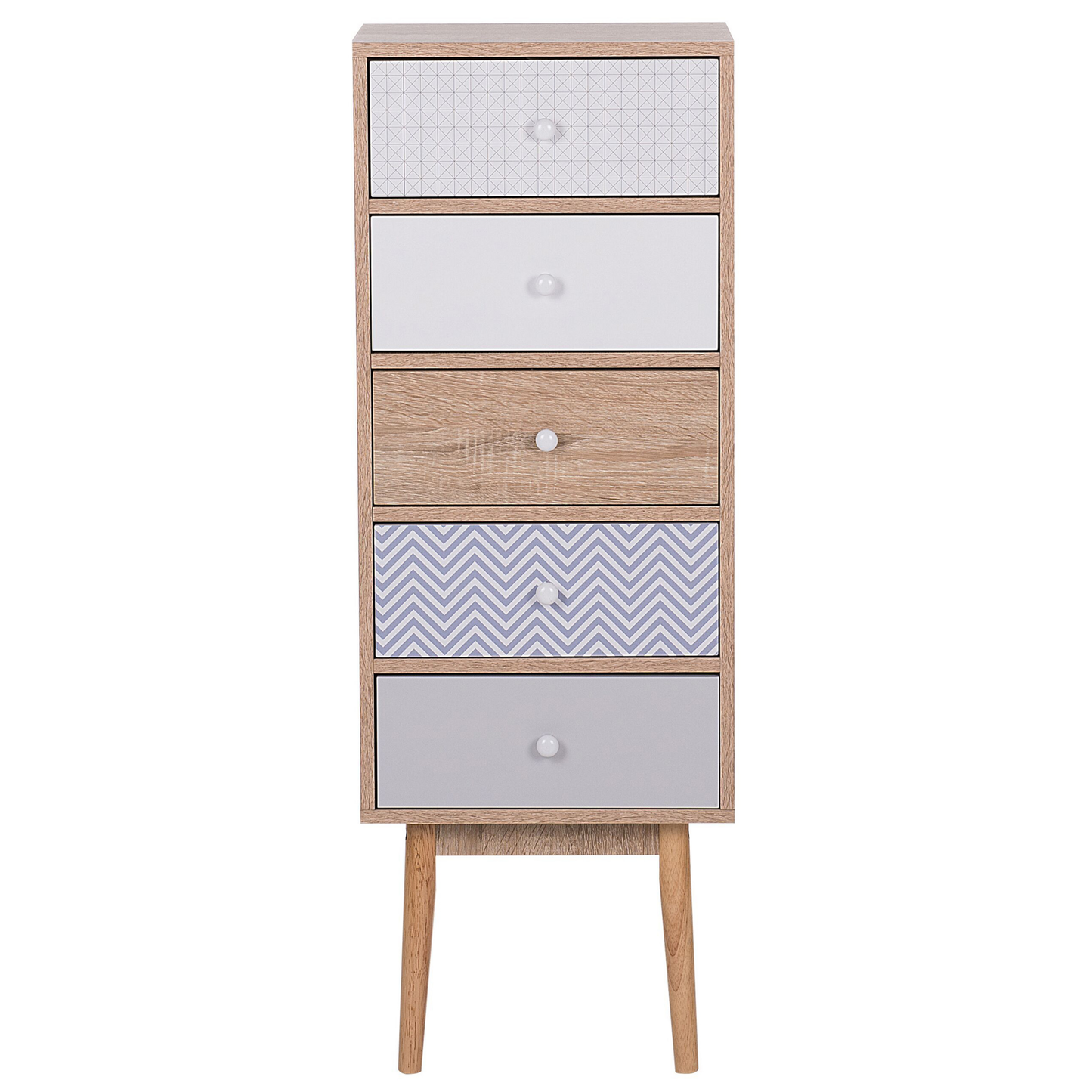 Five Drawer Chest Light Brown White Grey Scandinavian Design