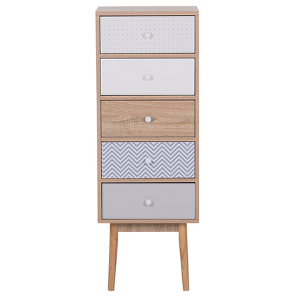 Five Drawer Chest Light Brown White Grey Scandinavian Design