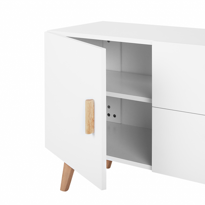 Nordic White Sideboard With Oak Legs 2 Drawers And 2 Cabinets Modern Scandinavian