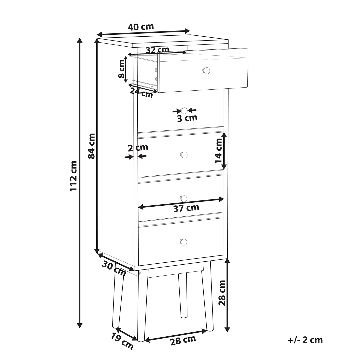 Five Drawer Chest Light Brown White Grey Scandinavian Design