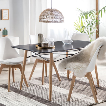 Dining Table Light Wood Black Top 140 x 80 Modern