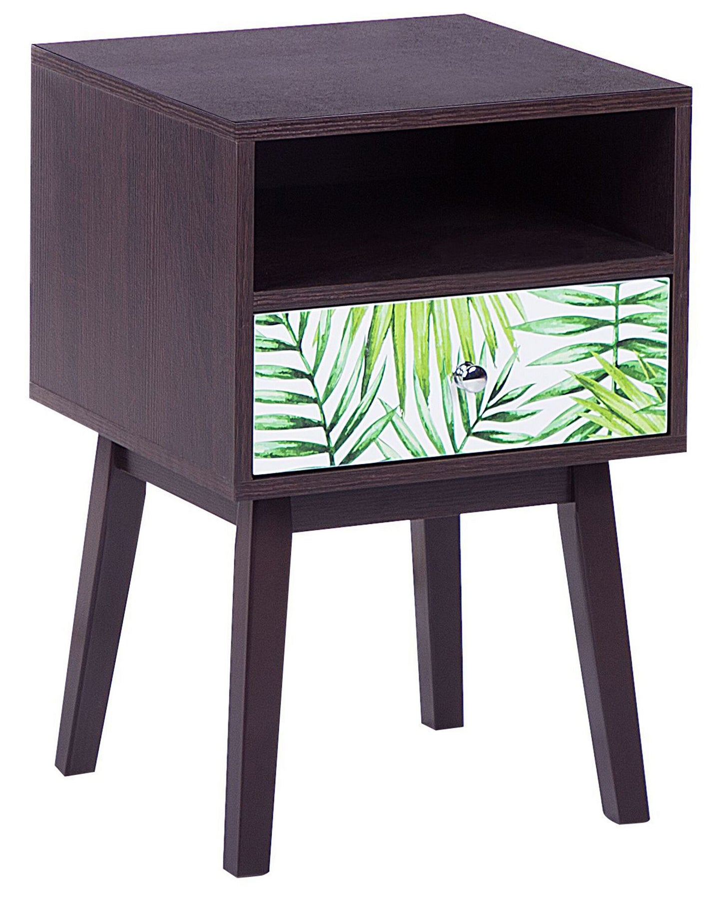 Bedside Nightstand Dark Brown Floral Pattern 1 Drawer