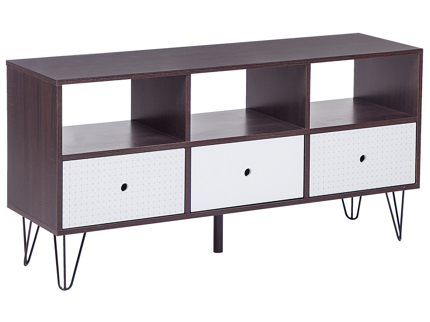 Modern TV Stand Dark Brown With White Accents For Up To 50 Inch TV 3 Drawers