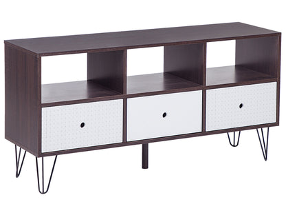 Modern TV Stand Dark Brown With White Accents For Up To 50 Inch TV 3 Drawers