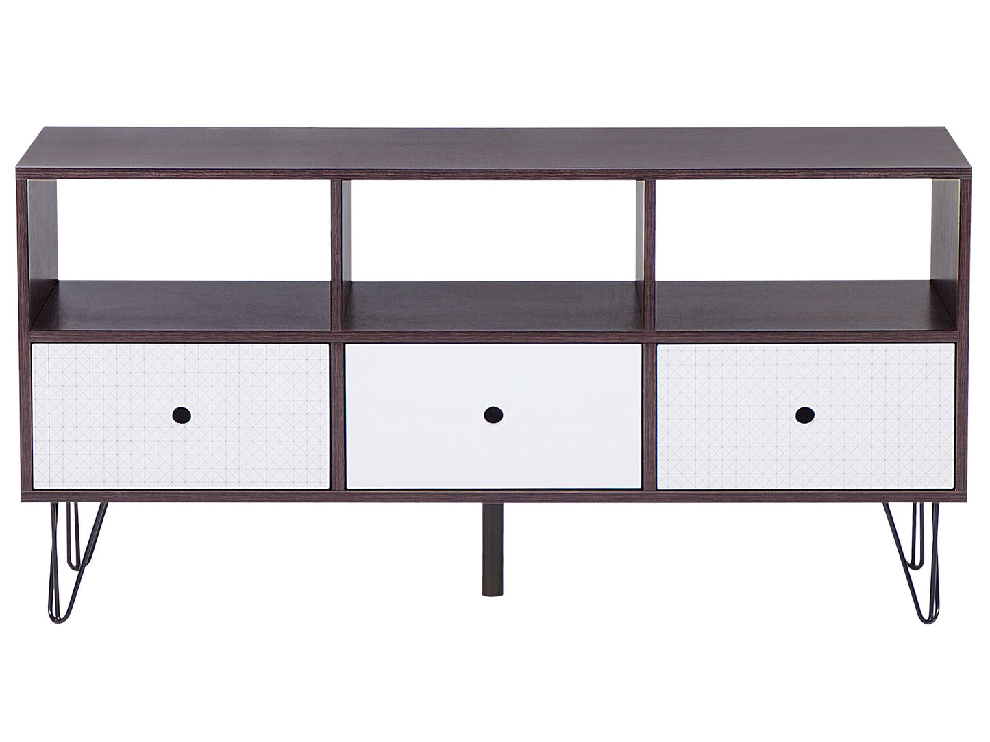 Modern TV Stand Dark Brown With White Accents For Up To 50 Inch TV 3 Drawers