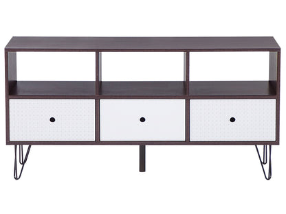 Modern TV Stand Dark Brown With White Accents For Up To 50 Inch TV 3 Drawers