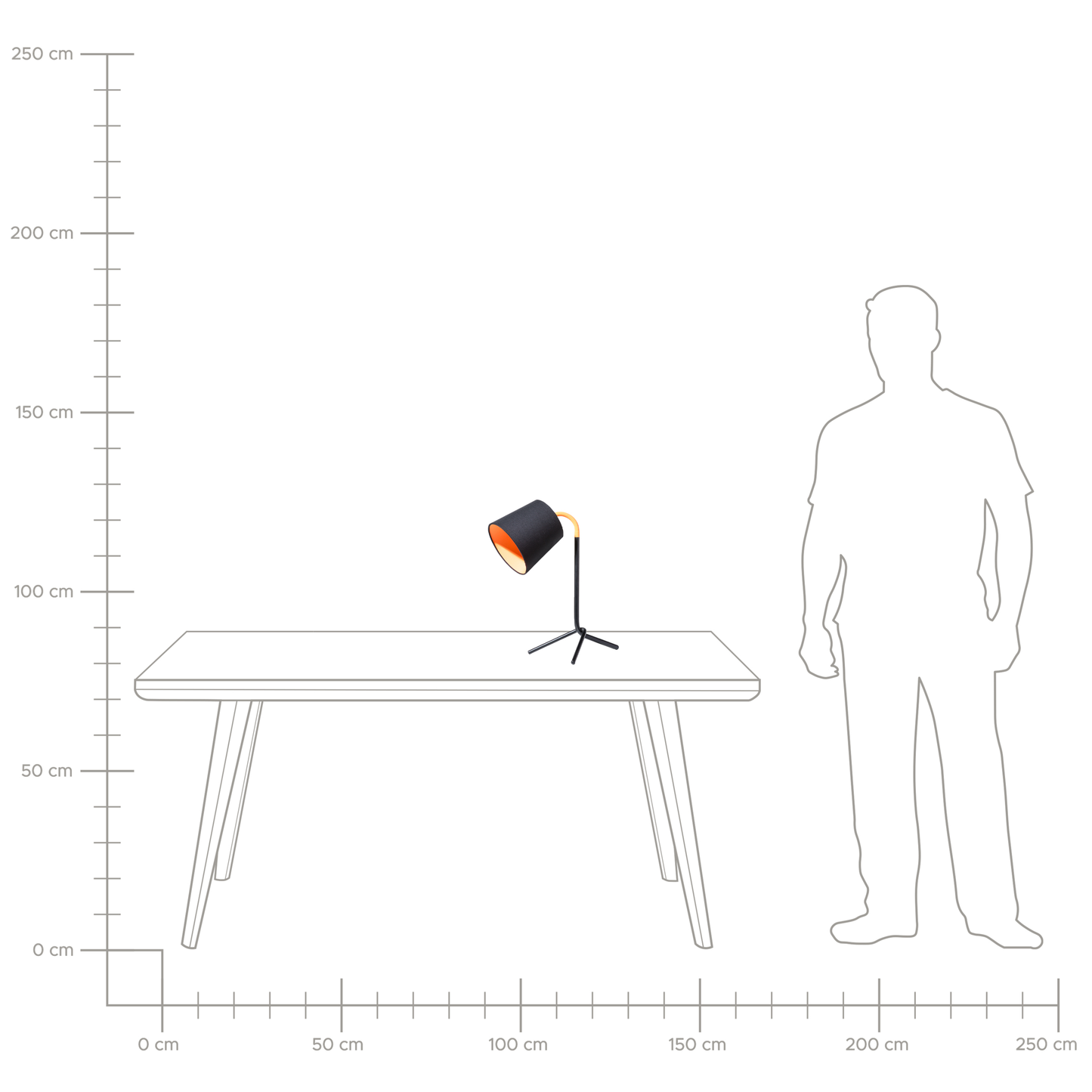 Table Lamp Black Orange Metal Tripod Base 42H Cm