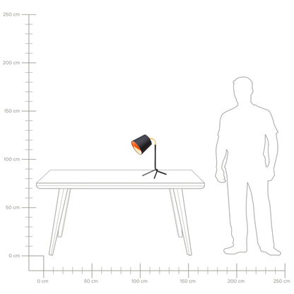 Table Lamp Black Orange Metal Tripod Base 42H Cm