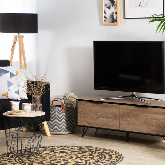 TV Stand For 55in TV Light Brown Wood And Metal Cabinets