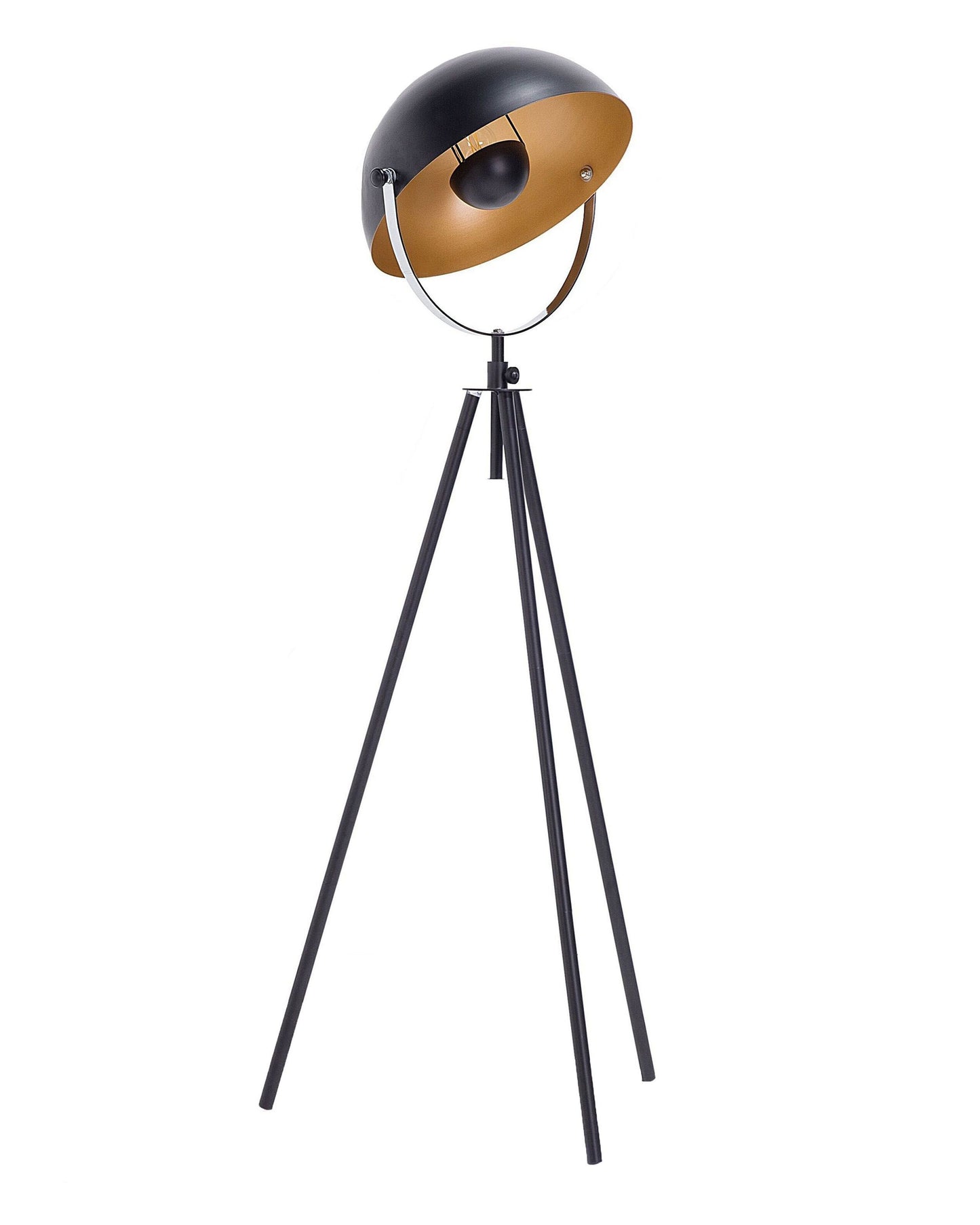Floor Lamp Black and Gold 170cm Tripod Base with Adjustable Open Shade Industrial
