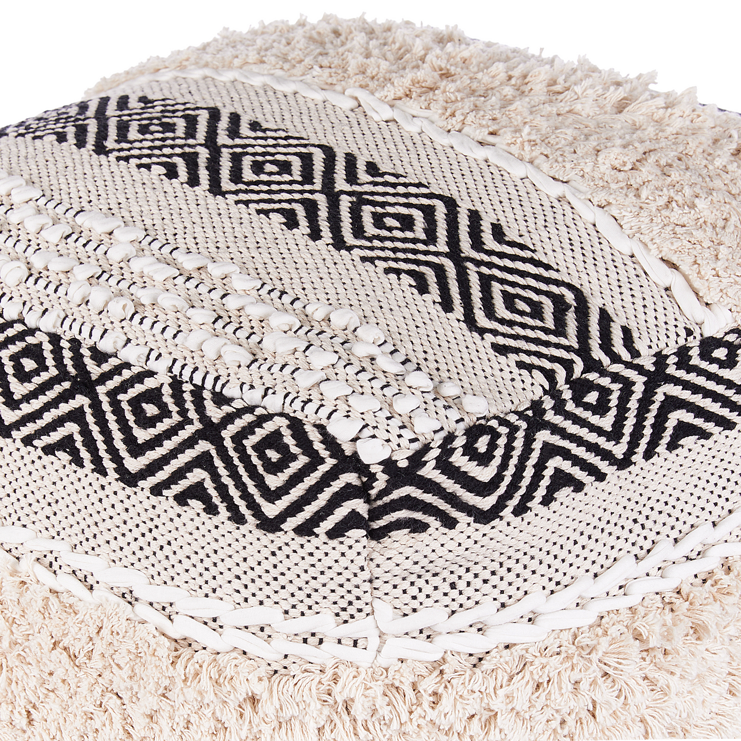 Pouffe Light Beige Cotton Geometric Pattern Boho Style