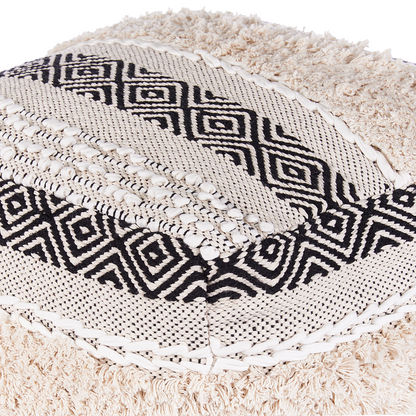 Pouffe Light Beige Cotton Geometric Pattern Boho Style