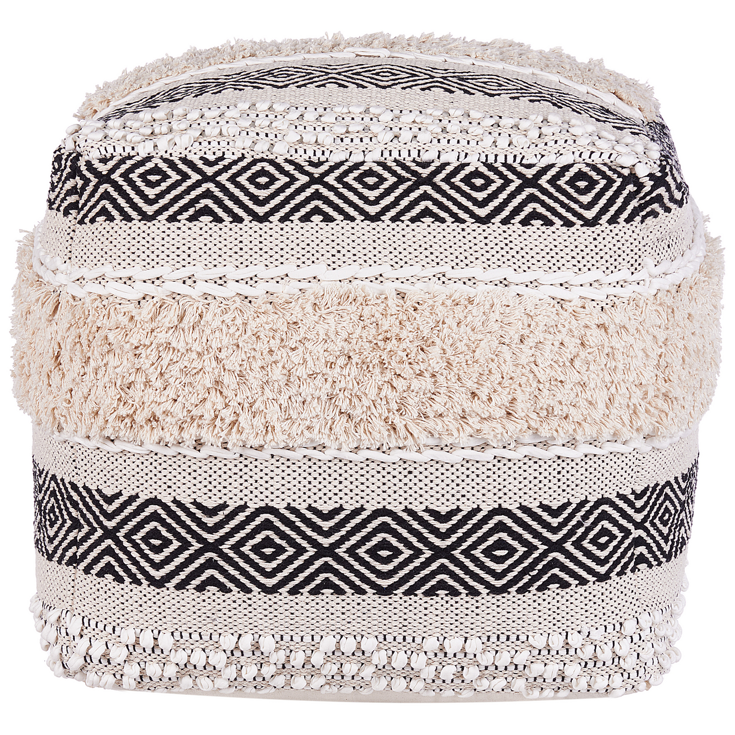 Pouffe Light Beige Cotton Geometric Pattern Boho Style