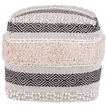 Pouffe Light Beige Cotton Geometric Pattern Boho Style