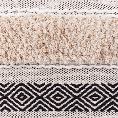 Pouffe Light Beige Cotton Geometric Pattern Boho Style
