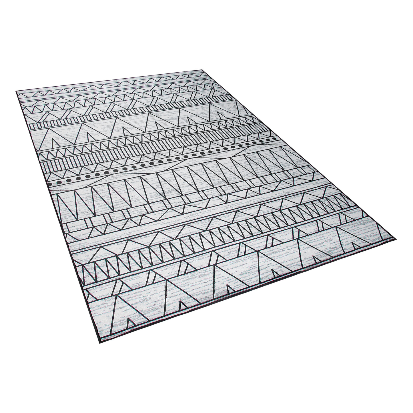 Rug Black Grey Geometric Pattern Polyester 140 X 200cm Low Pile Anti Slip Coating
