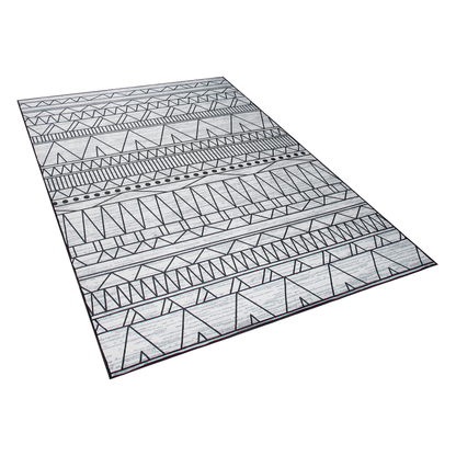 Rug Black Grey Geometric Pattern Polyester 140 X 200cm Low Pile Anti Slip Coating