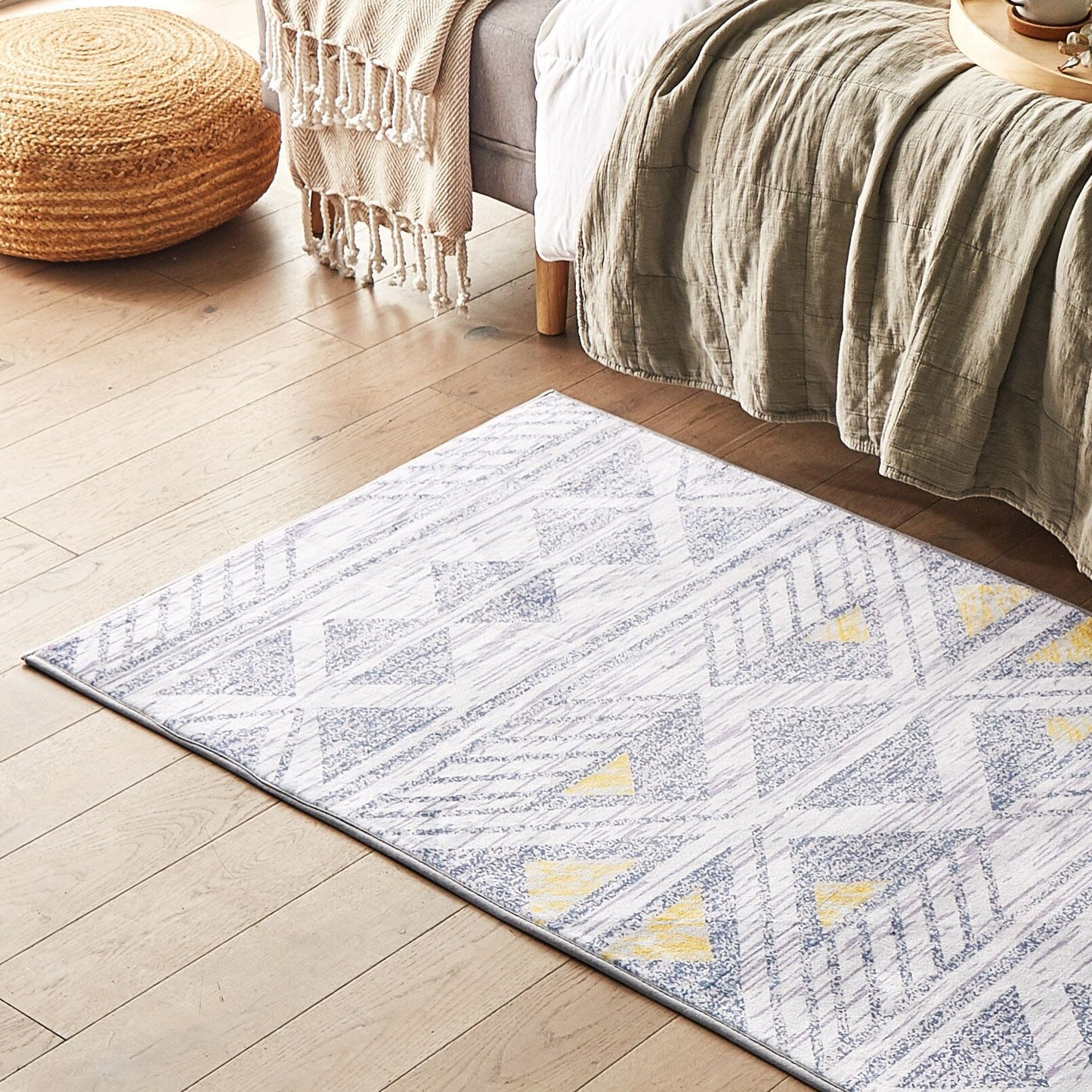 Grey Yellow Geometric Rug 80 x 150cm Low Pile Polyester