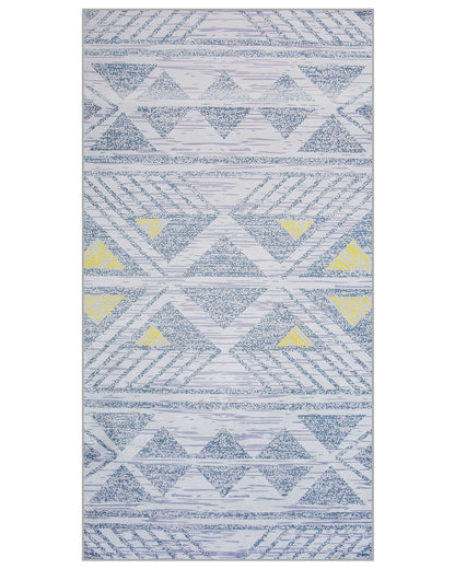Grey Yellow Geometric Rug 80 x 150cm Low Pile Polyester