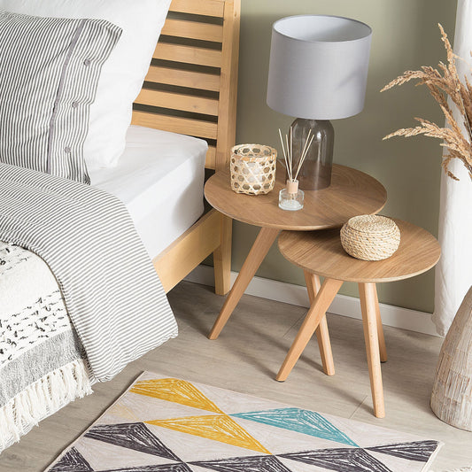 Grey and Yellow Printed Geometric Area Rug Low Pile 80 x 150