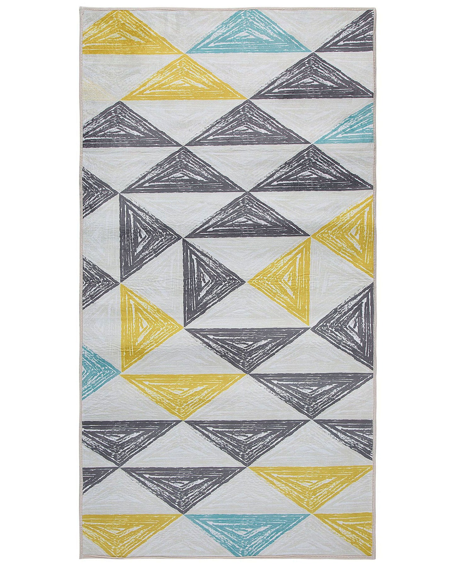 Grey and Yellow Printed Geometric Area Rug Low Pile 80 x 150