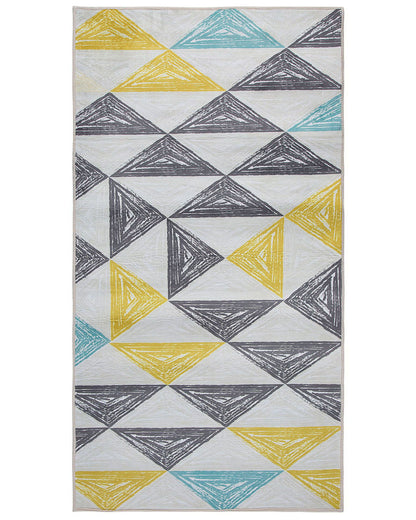 Grey and Yellow Printed Geometric Area Rug Low Pile 80 x 150