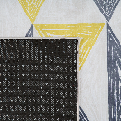 Grey and Yellow Printed Geometric Area Rug Low Pile 80 x 150