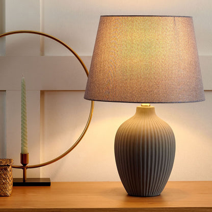 Grey Ceramic Table Lamp 52cm With Empire Shade Retro