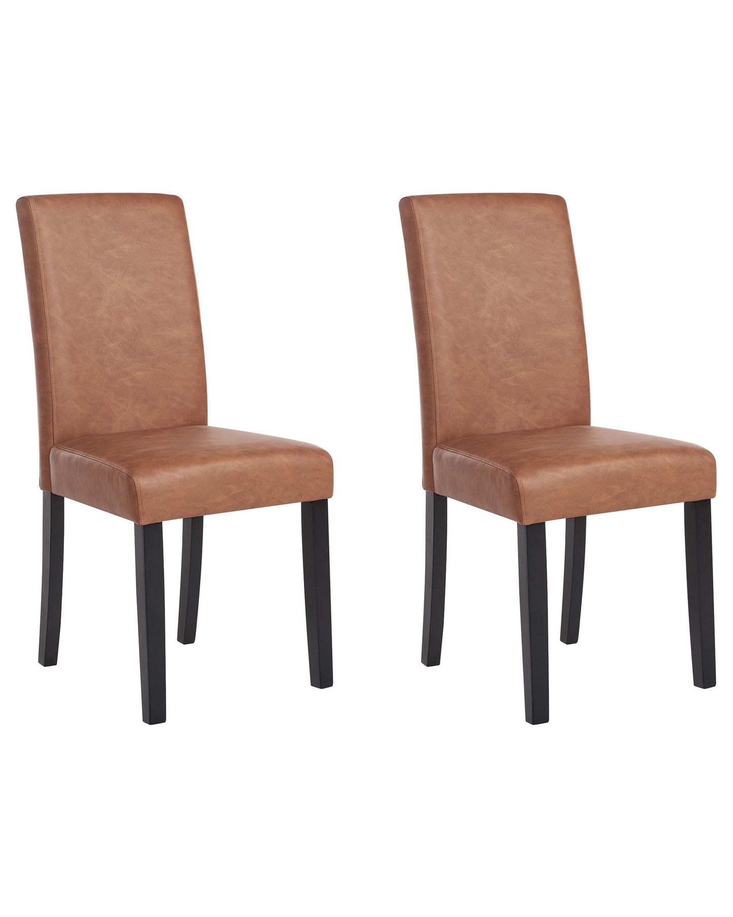 Brown Faux Leather Dining Chairs Set Of 2 Wooden Legs