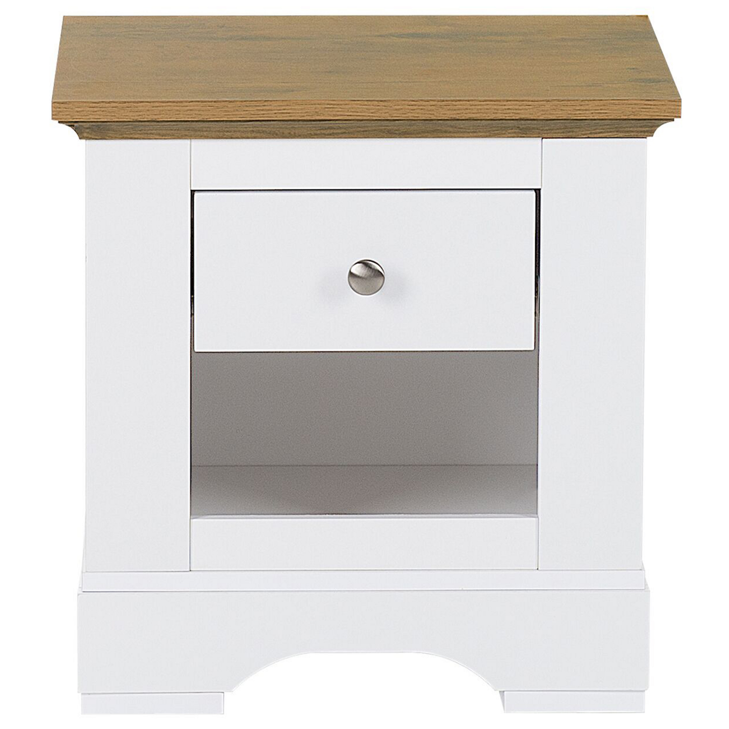 White Nightstand With Light Wood Top 1 Drawer And Open Shelf For Bedside