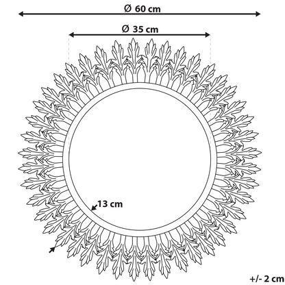 Gold Wall Mounted Sunburst Mirror 60cm Round Glass With Elegant Metal Frame Accent