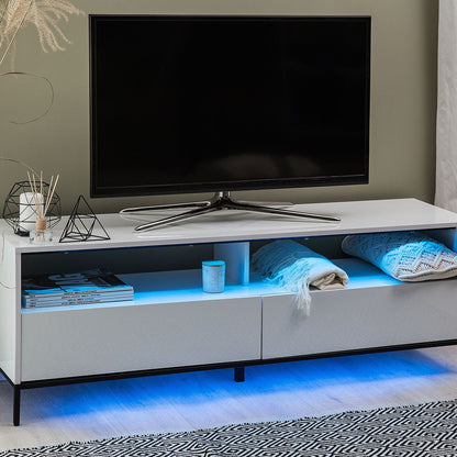 TV Stand White With LED For Up To 70 Inch TVs Two Drawers And Shelves