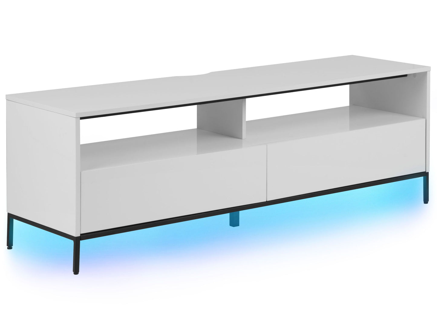 TV Stand White With LED For Up To 70 Inch TVs Two Drawers And Shelves