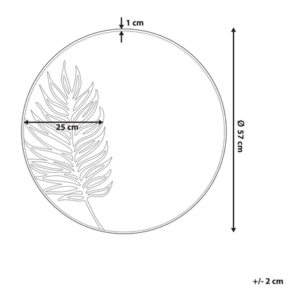 Round Wall Mirror Golden Frame Leaf Pattern 57cm
