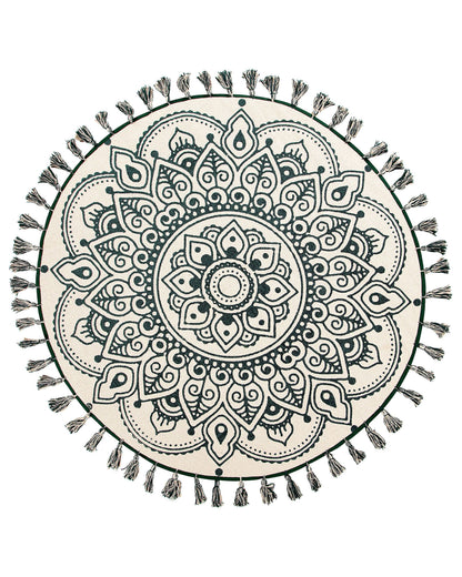 IRICE Round Cream Cotton Area Rug 120cm Mandala Pattern