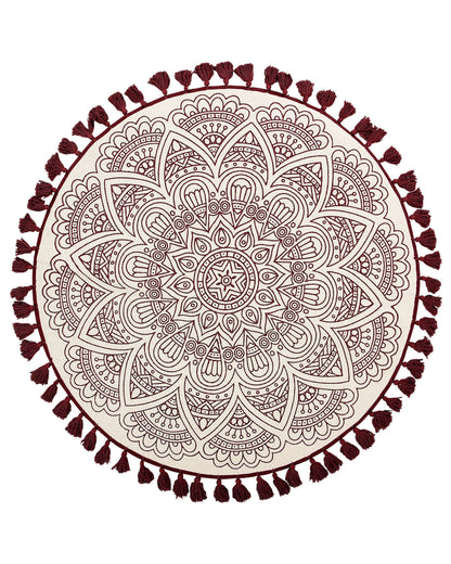Ayakli Cotton Round Oriental Area Rug Red 120cm Mandala Inspired Pattern for Living Room
