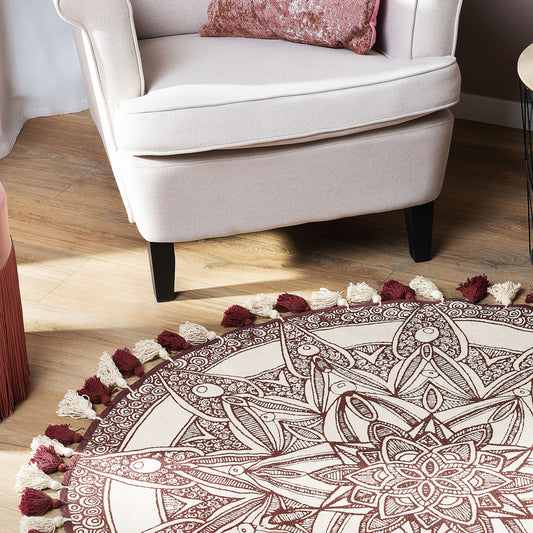 Loom Lux Cream Cotton Round Oriental Area Rug 120cm