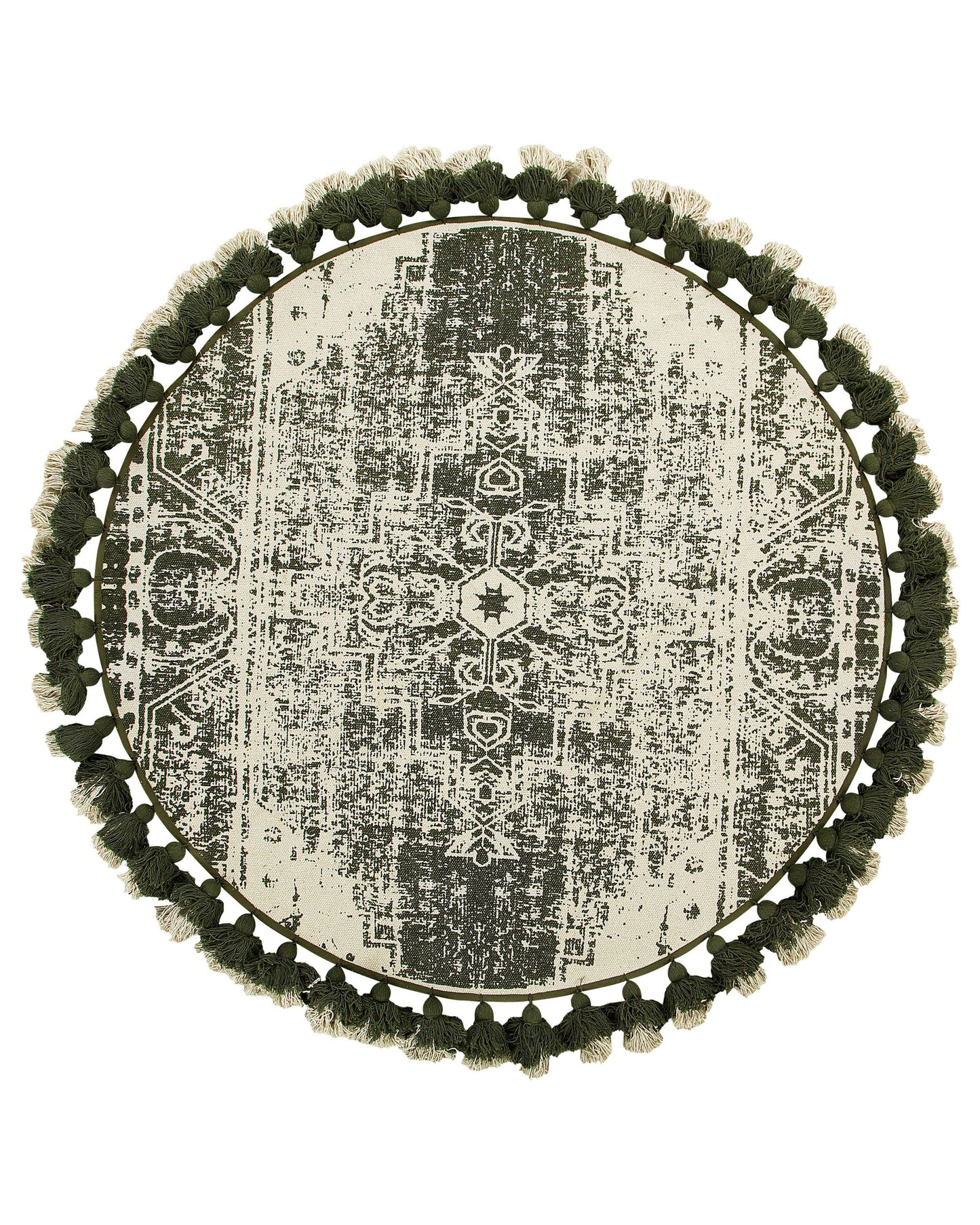 Cream Cotton Round Vintage Area Rug 120cm