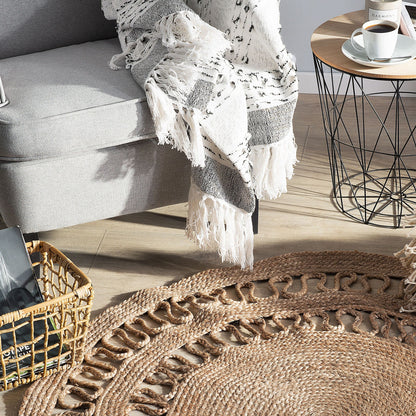 Jute Round Braided Area Rug Beige 120cm