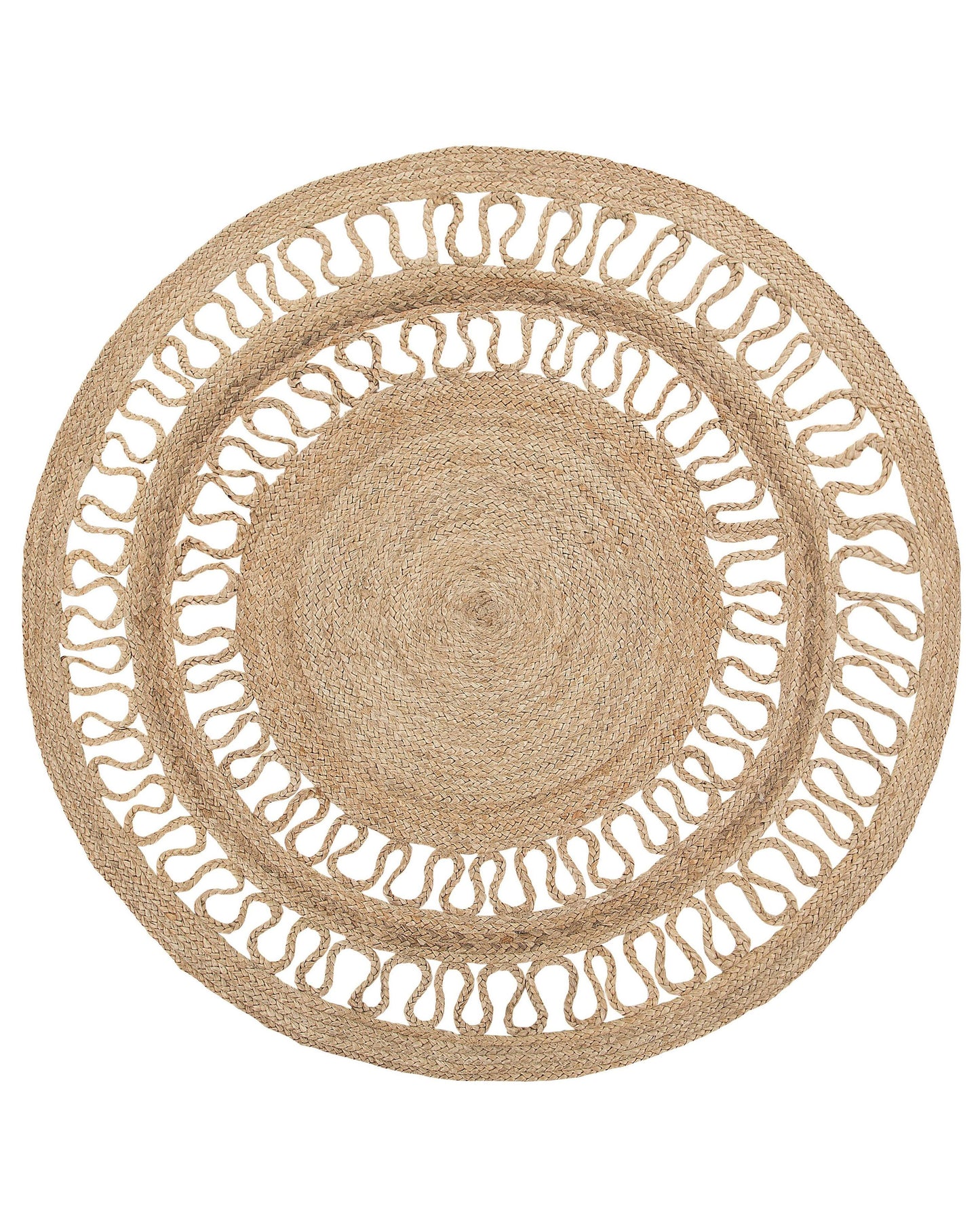 Jute Round Braided Area Rug Beige 120cm