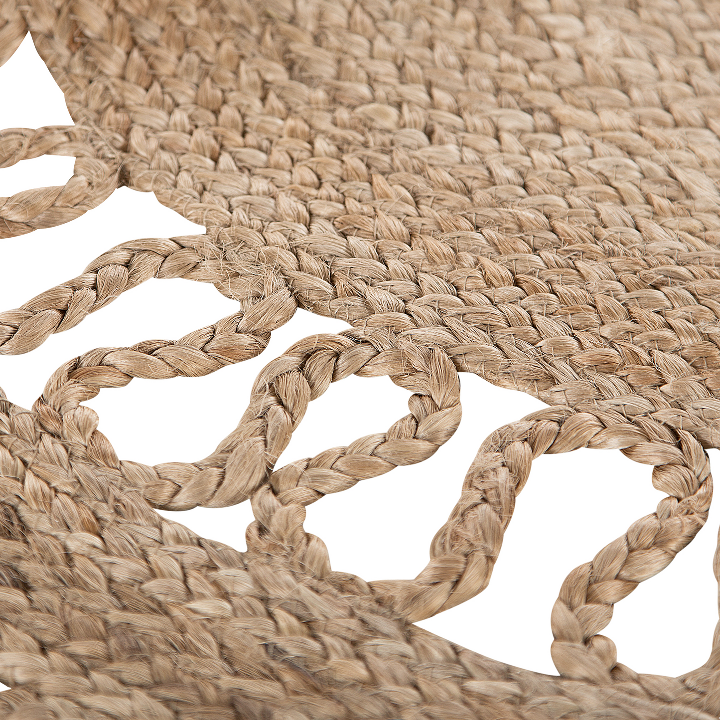 Jute Round Braided Area Rug Beige 120cm
