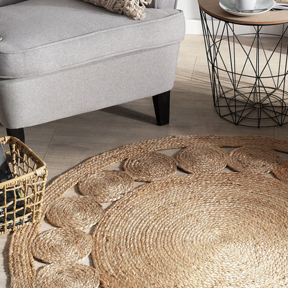 Beige Jute Round Area Rug 120cm Braided Boho