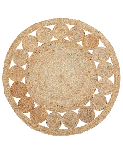 Beige Jute Round Area Rug 120cm Braided Boho