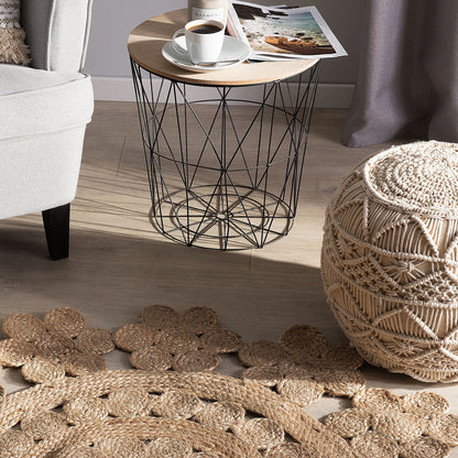 Beige Jute Round Boho Area Rug 120cm Living Room
