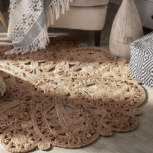 Beige Jute Round Area Rug 120cm Living Room Rustic Natural Weave Durable Easy Care Classic